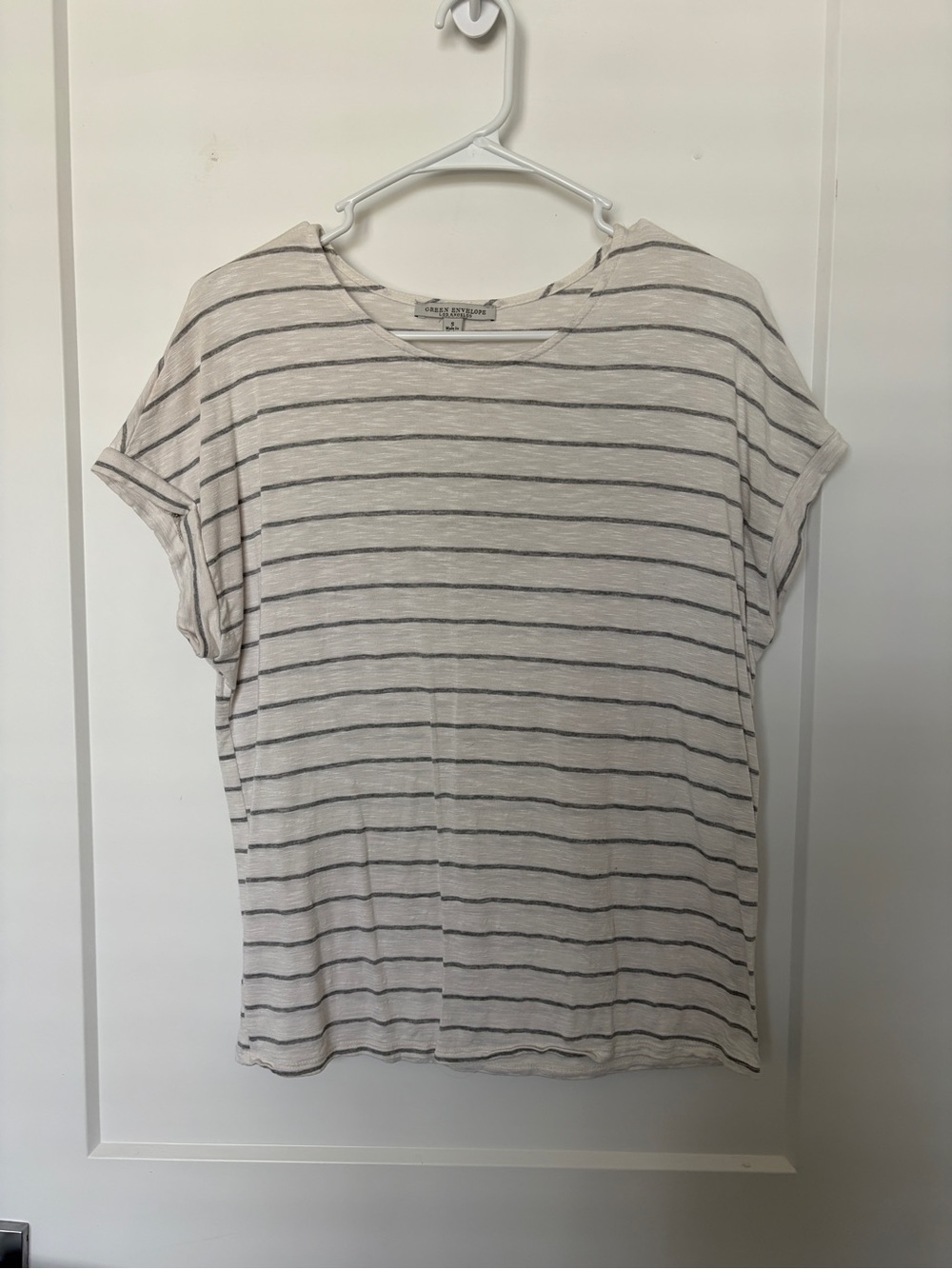White Tee with Thin Gray Stripes